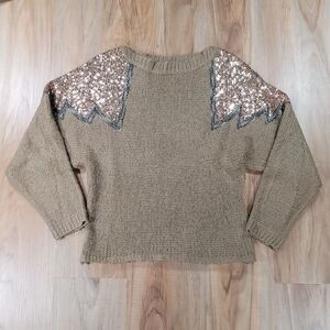 🔥Forever 21 Olive & Rose Gold Sequined Shoulder Sweater Small